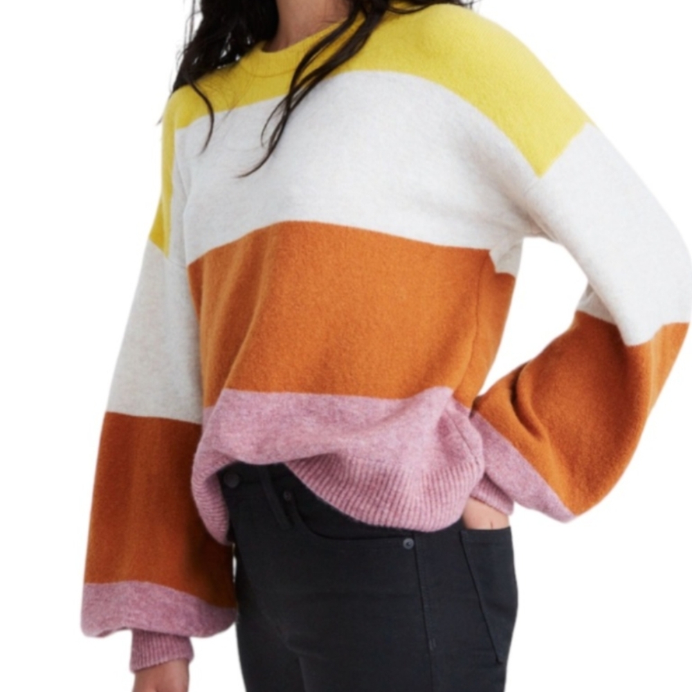 NWT Madewell Striped Gladwell Balloon-Sleeve Pullover Sweater